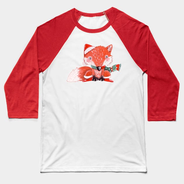 Chrismas Fox Baseball T-Shirt by Arteli Studio